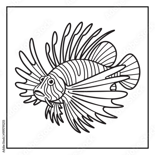 Cute Sea Animals and Marine Life Coloring Page Vector Line Art