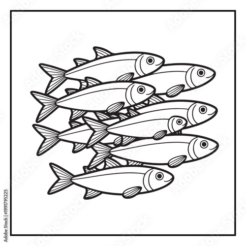 Cute Sea Animals and Marine Life Coloring Page Vector Line Art