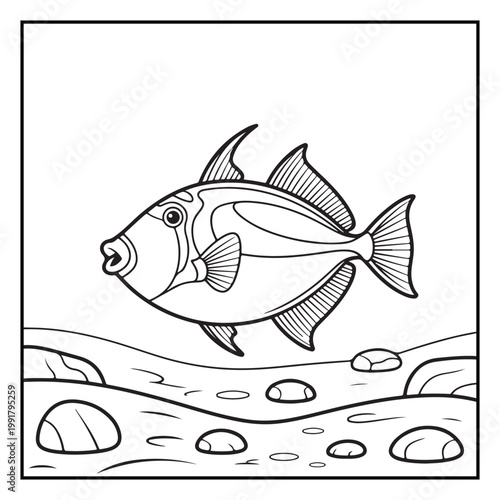 Cute Sea Animals and Marine Life Coloring Page Vector Line Art