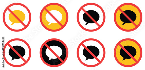 No message vector icon, modern flat and line style icon showing crossed chat bubble symbol for message restriction, blocked communication, and notification disable concepts, vector illustration.
