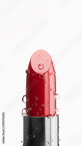 Luxury Glamorous Red Lipstick close up with drops of water rolling down, studio shot or Beauty shot concept