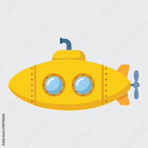 Submarine's Voyage: An eye-level perspective of a classic yellow submarine against a calming backdrop, representing adventure and the marvels of the deep sea.