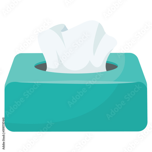 Tissue Box Illustration: A tidy turquoise tissue box with a pristine white tissue gently emerging, ready for use. A perfect visual for concepts of cleanliness and health.