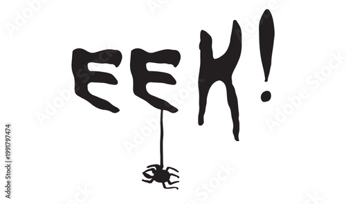 EEK spider text font calligraphy hand written lettering script black color object icon happy halloween day scarey creepy eek spider happy halloween day 31 thirty one trick or treat eek spider object 
