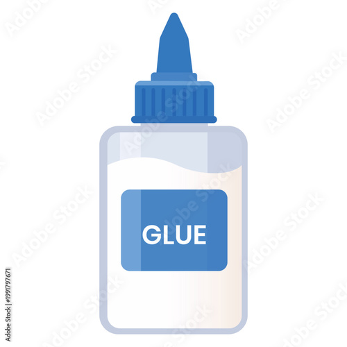 Sticky Solution: A simple illustration of a glue bottle with a blue cap and a label bearing the word glue, symbolizing bonding and adherence.
