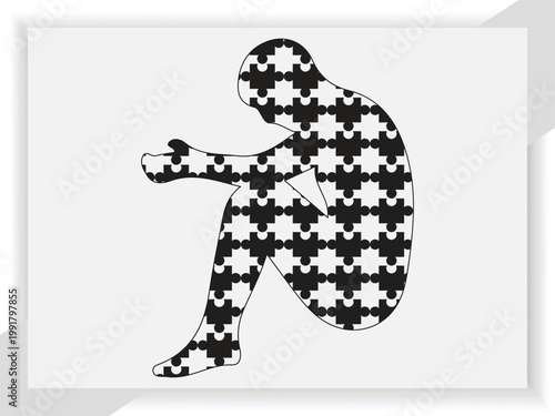 Human Body Silhouette with Puzzle Pattern Abstract Concept Design