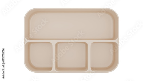 Foto Beige bento box food container with four compartments, empty on a transparent background, top-down view, representing organized meal prep and healthy portion control