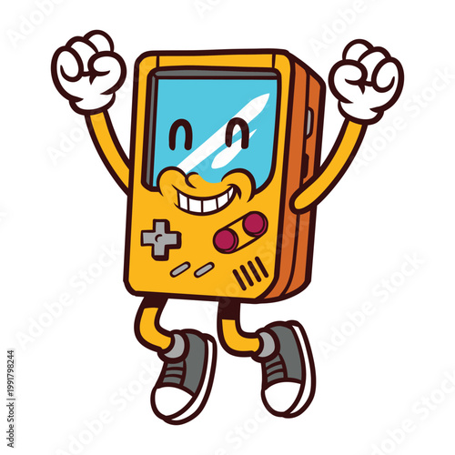 Retro console vector mascot character jump
