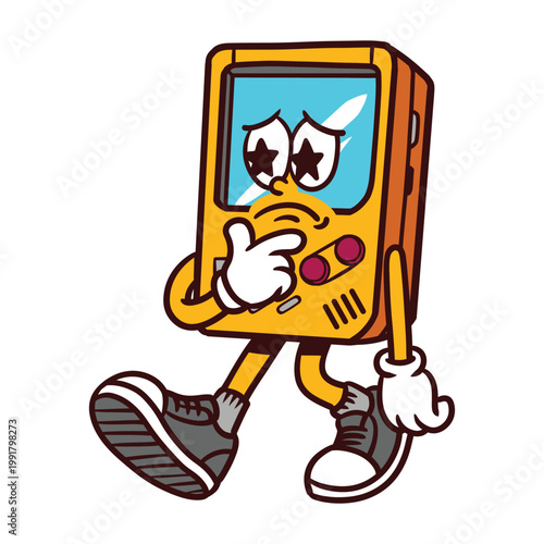 Retro console vector mascot character sad