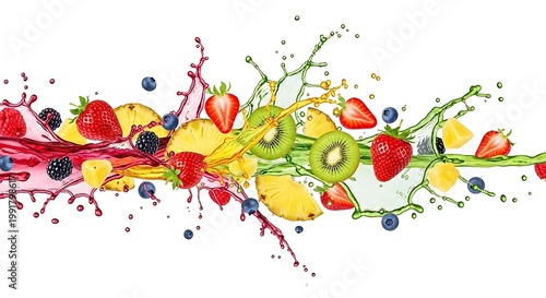 Fresh Fruit Splash Colorful Juice Explosion.