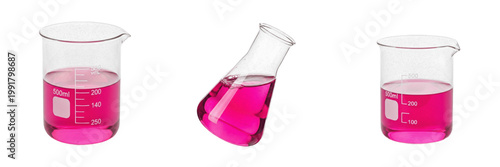 Obraz na plátně A laboratory beaker with pink liquid isolated on white background high resolution for scientific research and medical chemistry and pharmaceutical study and education and biology experiment visuals