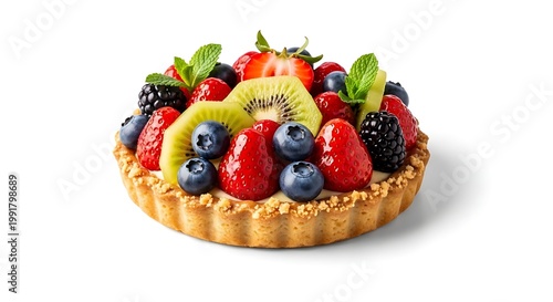 Fresh Fruit Tart with Berries and Kiwi.