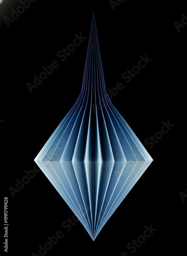 Abstract Geometric Folded Design with Dynamic Blue and White Gradient Symmetrical Pattern on a Dark Background, Evoking Modern Elegance and Precision