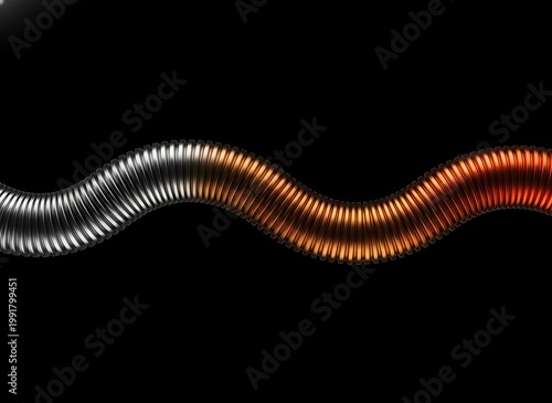 Abstract glowing wavy line with silver and orange segments against a black background representing energy flow or connection