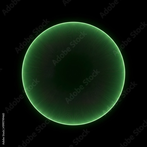 Luminous Green Sphere with Subtle Grid Texture on Black Background, Abstract Digital Art