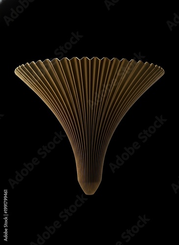 Elegant ribbed abstract form resembling a delicate fan or natural botanical structure, presented as a sophisticated 3D rendered design element against a dark, minimalist background
