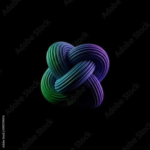 Abstract 3D Rendered Knot with Gradient Color Accents Against a Black Background