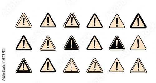 Warning alert triangle icon set with exclamation mark minimal vector attention caution symbols collection