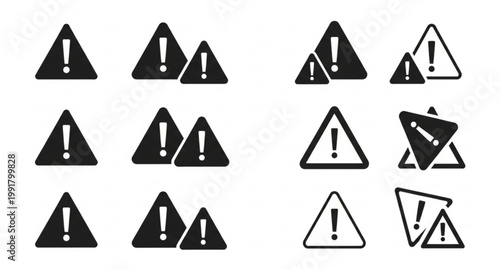 Alert warning triangle icon collection with exclamation mark flat vector caution attention symbols set
