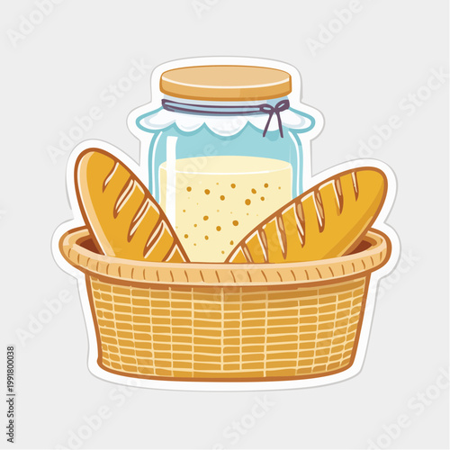 Basket of Bread and Jar of Butter Illustration