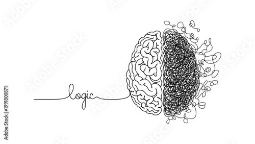 Abstract illustration of human brain showing logical and creative sides.