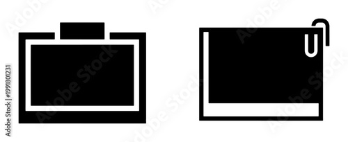 Minimalist black folder icons, office document storage vector symbols, professional file management graphics for business organization and digital interface