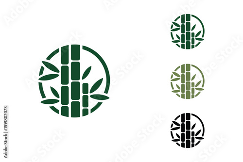 Bamboo stalk circle logo set in green and black color variations icon.