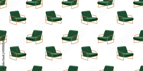 Selective focus. Seamless pattern with green upholstered armchair
