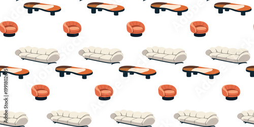 Selective focus. Seamless pattern with armchair sofa and table