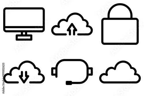 cloud computing and system outline icon set
