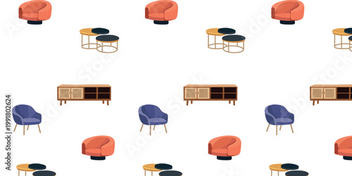Selective focus. Seamless pattern with armchair and cabinet