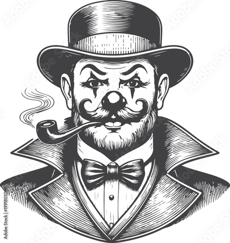 Vintage gentleman with pipe illustration, retro Victorian man portrait, engraving style classic male character, old fashioned aristocrat line art