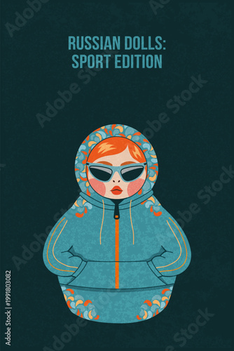 Cool Matryoshka in Sunglasses. Russian Dolls Sport Edition Urban Vector Graphic