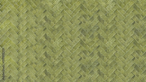 Dark Green Ceramic Tile Texture Background in Herringbone Layout