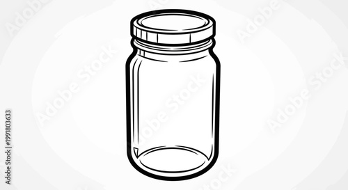 Clear glass mason jar with lid, simple line drawing