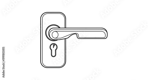 Modern Door Handle with Keyhole - Line Art Illustration