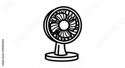 Minimalist illustration of a desk fan