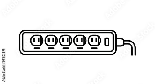 Power strip with multiple outlets and cord, isolated on white background