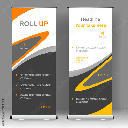 Roll up banner minimalist template design, for brochure, business, flyer, infographics. modern x-banner and flag-banner advertising. vector illustration