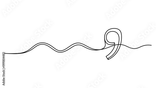Continuous line drawing of number nine with wave pattern.