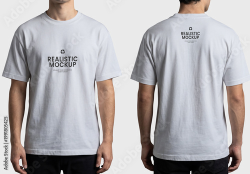Men's White T-Shirt Mockup Front and Back