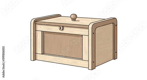 Wooden bread box with lid and lock, isolated on white background
