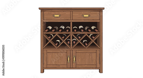 Wooden Wine Cabinet with Bottles
