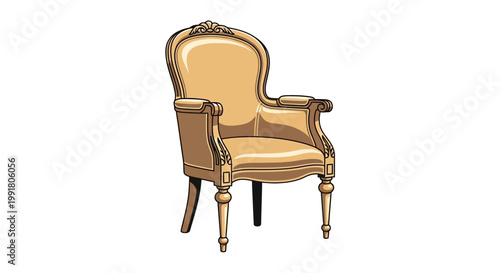 Antique armchair with ornate carved wooden frame and upholstered seat and back