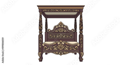Antique Canopy Bed with Ornate Carvings