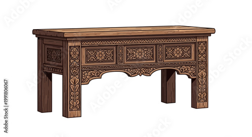 Antique Carved Wooden Table with Ornate Details
