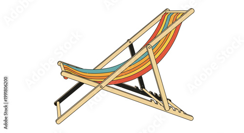 Colorful striped deck chair on white background
