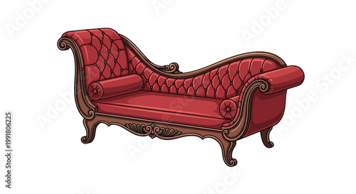 Elegant Red Chaise Lounge, Victorian Style Furniture