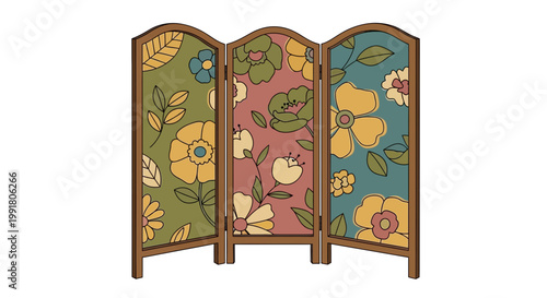 Floral Folding Screen Room Divider