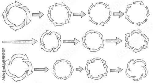 Circular Arrow Icons, Recycling Symbols, Directional Arrows, Vector Graphics